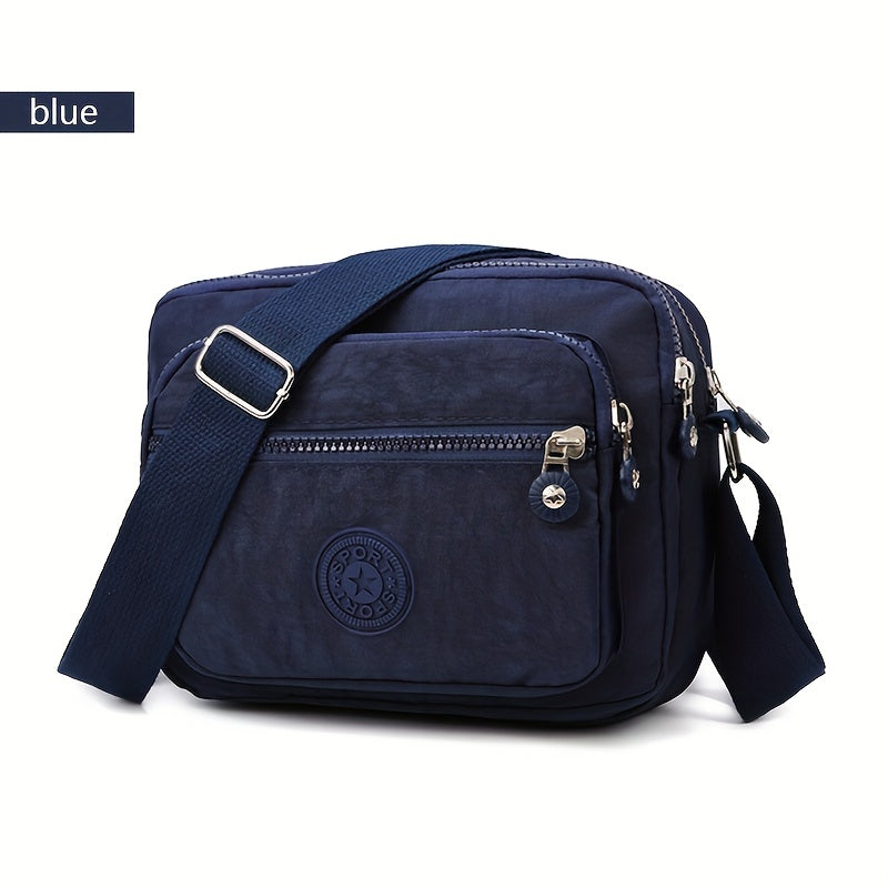 realaiot  Durable Multi-layer Zipper Crossbody Bag, Nylon Square Shoulder Bag, Perfect Messenger Bag For Daily Use