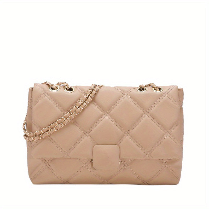 realaiot  Minimalist Quilted Detail Square Bag, Solid Color Flap Chain Bag, All-Match Crossbody Bag