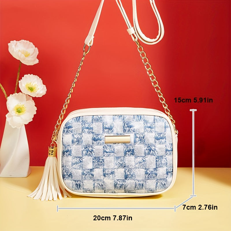 realaiot Mini Fashion Crossbody Bag, Trendy Plaid Pattern Shoulder Bag, Women's Retro Handbag & Purse