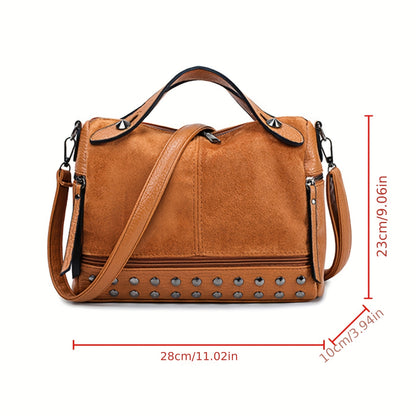 realaiot  Retro Multi-pocket Crossbody Bag, PU Leather Solid Color Shoulder Bag, Perfect Messenger Bag For Everyday Use