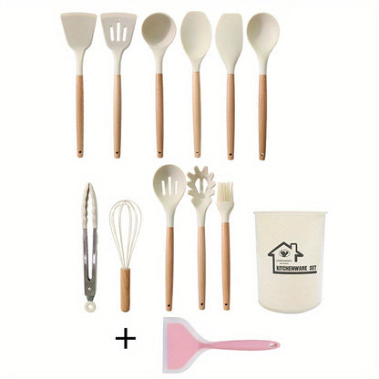 3/13/33pcs Wooden Handle Silicone Kitchenware Silicone Spoon Shovel Kitchen Gadgets Set Kitchen Cooking Tools Back To School Supplies