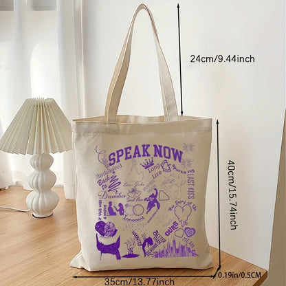 1 PC Speak Now Pattern Women Foldable Storage Tote Bag ,Deluxe Edition Canvas Shoulder Bag,Midnight Female Handbag