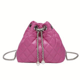 realaiot  Fashion Solid Color Crossbody Bag, PU Leather Bucket Bag Shoulder Bag, Women's Simple Casual Handbag & Purse