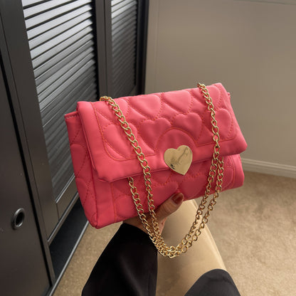 Heart Quilted Trendy Shoulder Bag, Solid Color Flap Versatile Underarm Bag, Chain Strap PU Leather Magnet Stylish Crossbody Bag