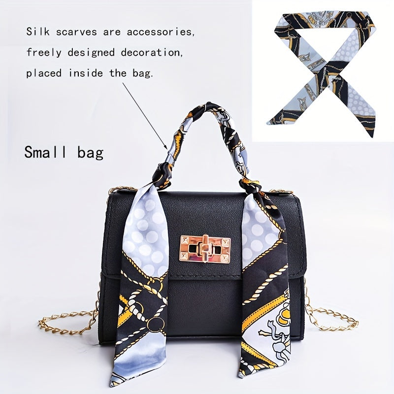 realaiot  Trendy Mini Flap Handbag, Women's Faux Leather Chain Crossbody Bag, Stylish Top Handle Purse,A Handbag Wrapped In A Silk Scarf, Fashion Chain Small Bag