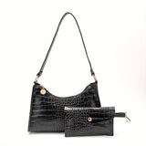 Crocodile Pattern Underarm Bag, Fashion Lightweight Portable PU Leather Shoulder Bag With Small Bag, Women's Simple Versatile Handbag & Purse