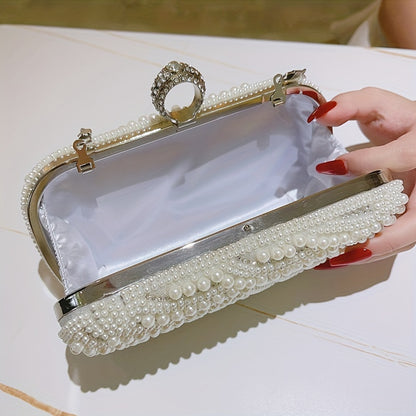 realaiot  Elegant Pearl Rhinestone Clutch, Glitter Dinner Clutch Purse, Classic Banquet Handbag For Wedding Party Prom