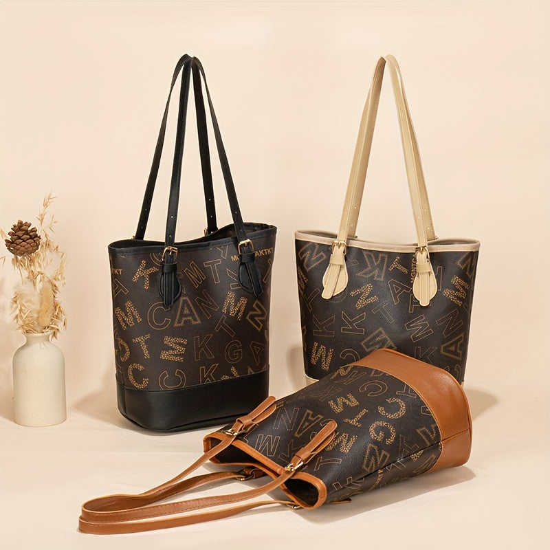 realaiot  New 2024 Vintage Pattern Bucket Bag, Classic Textured Outdoor Shopping Handbag For Women