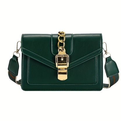 Solid Color Crossbody Bag, Fashion Buckle Decor Handbags, Women's Small Flap Square Purse