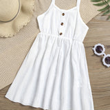 Toddler Girls Button Front Casual Cami Dress For Party Beach Vacation Kids Summer Clothes