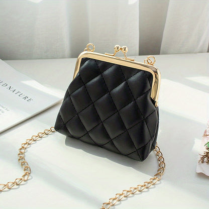 Mini Quilted Chain Crossbody Bag, Fashion Kiss Lock Coin Purse, Women's PU Leather Lipstick Bag