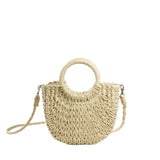 realaiot  Semicircle Straw Woven Beach Bag, Drawstring Crossbody Bag, Boho Style Rattan Handbags