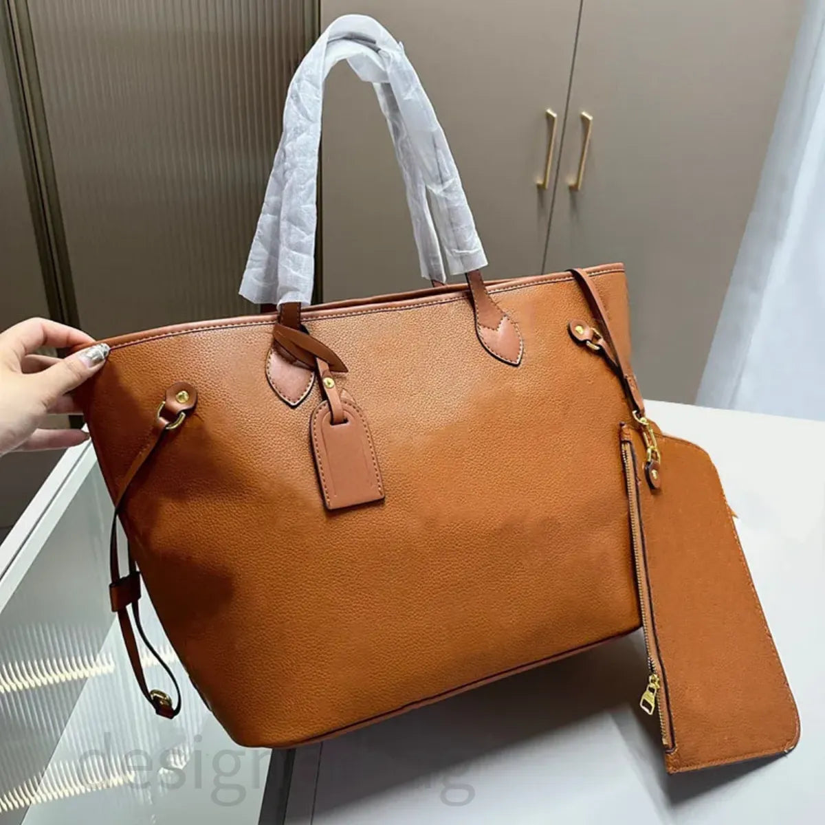 Large tote bag designer women totes shoulder bag classic genuine leather woman 3 sizes luxury handbag purse coffee Check large practical bag clutch wallet