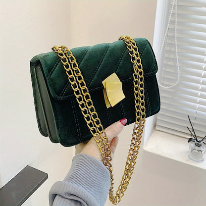 realaiot  Trendy Striped Quilted Square Crossbody Bag, Solid Color Chain Crossbody Bag, Perfect Underarm Bag For Daily Use