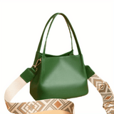 Solid Color Handbags For Women, Geometric Strap Crossbody Bag, Women's Small Leather Satchel Purses