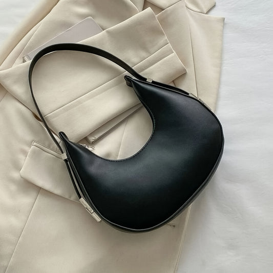 realaiot  Minimalist Hobo Bag For Women, Stylish Solid Color Shoulder Bag, Trendy Zipper Crescent Handbag & Purse