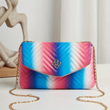 Chevron Quilted Crossbody Bag, Rainbow Design Square Purse, Fashion Chain Shoulder Bag