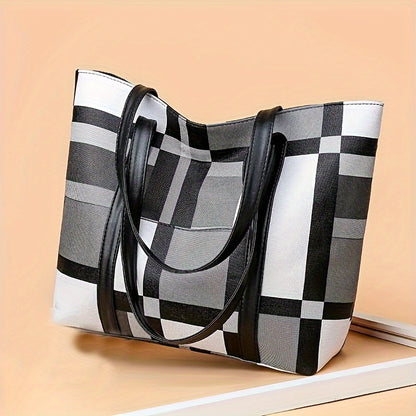 Fashion Plaid Print Tote Bag, Large Capacity Shoulder Bag, Women's Casual Handbag & Hobo Purse For Commute