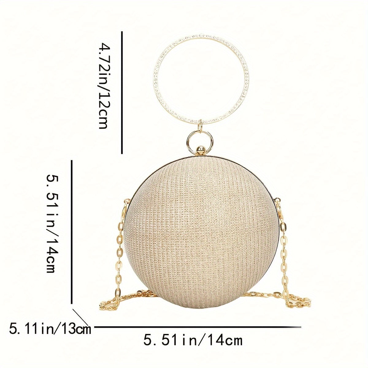 realaiot  Mini Glitter Chain Circle Bag, Bride Purse For Wedding, Prom & Party Events, Luxury Design Handbag With Chain Strap