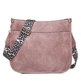 realaiot  Leopard Print Straps Crossbody Bag, Solid Color Saddle Bag, Shoulder Zipper Bag For Work