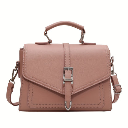 Solid Color Crossbody Bag, Fashion Buckle Decor Handbags, Women's Small Flap Square Purse