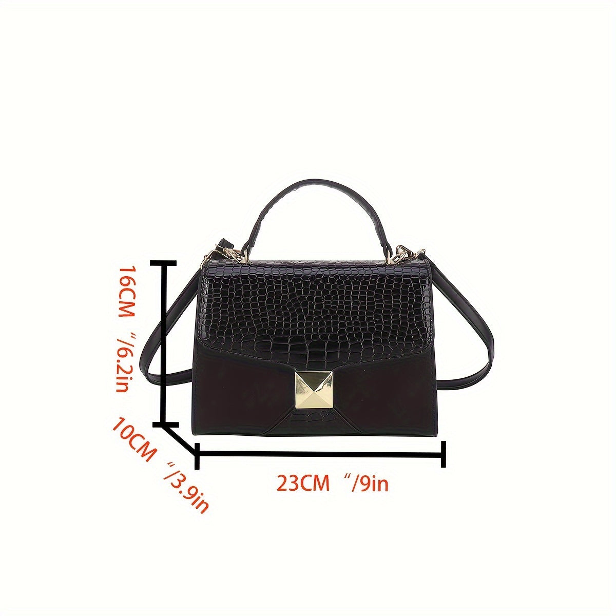 realaiotFashion Crocodile Pattern Handbag, Women's Glossy Crossbody Bag, Elegant Top Handle Flap Purse