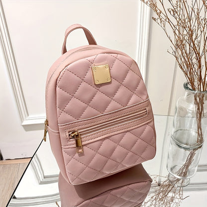 realaiot  Cute Small Women's Backpack, Rhombic Pattern Backpack With Adjustable Strap,Zipper Casual Shoulder Bag,Pink Bag,Coin Purse,Card Wallet,Mobile Casual Phone Bag,Casual Camera Bag,Lipstick Bag,Key Bag,Square Bag