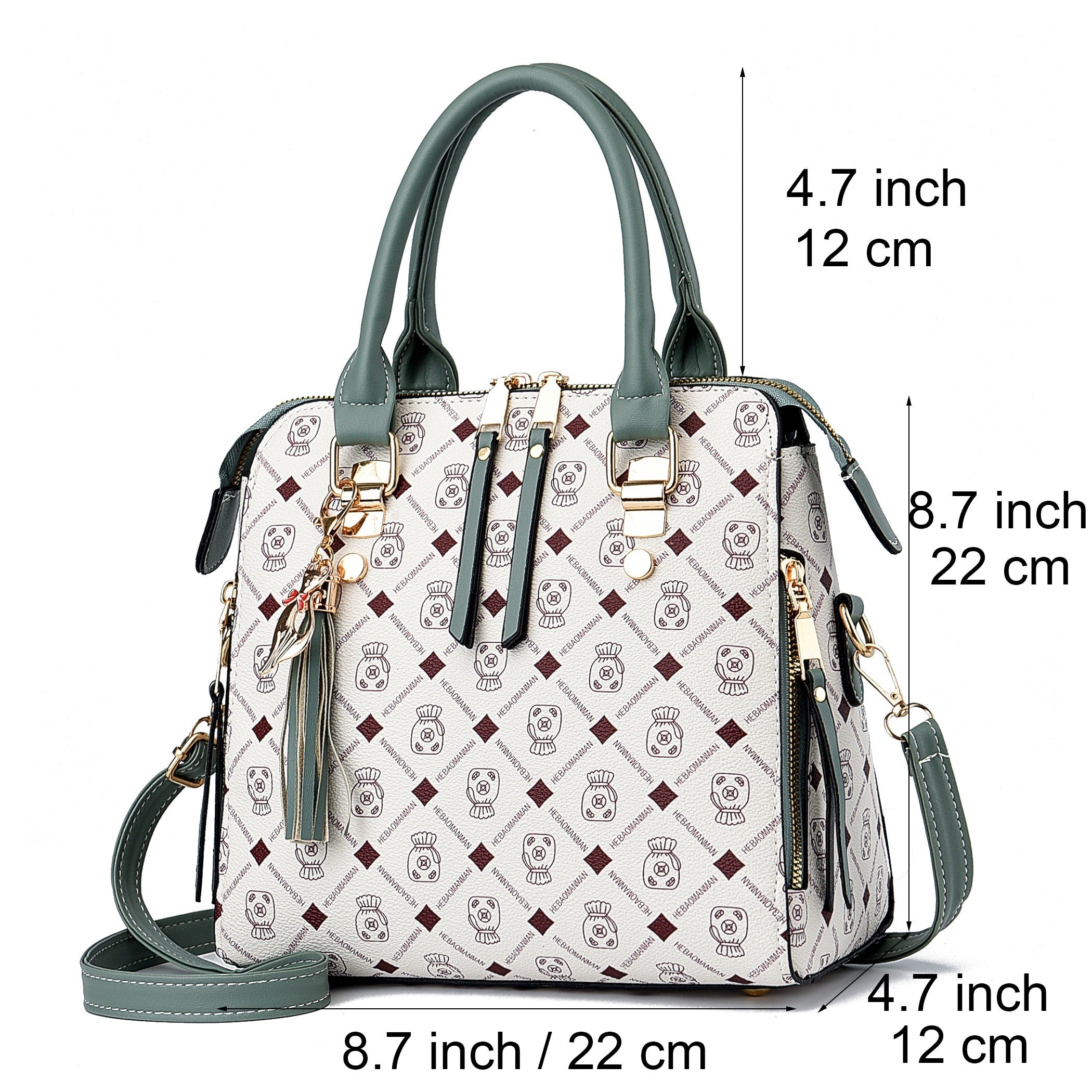 realaiot  Fashion Geometric Print Handbag, Tassel Decor Crossbody Bag, Women's Top Handle Satchel Purse