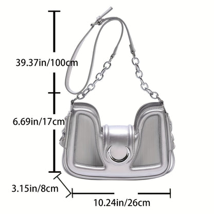 realaiot  Trendy Silver Crossbody Bag, Trendy Y2K Shoulder Bag, Women's Fashion Handbag & Tote Purse