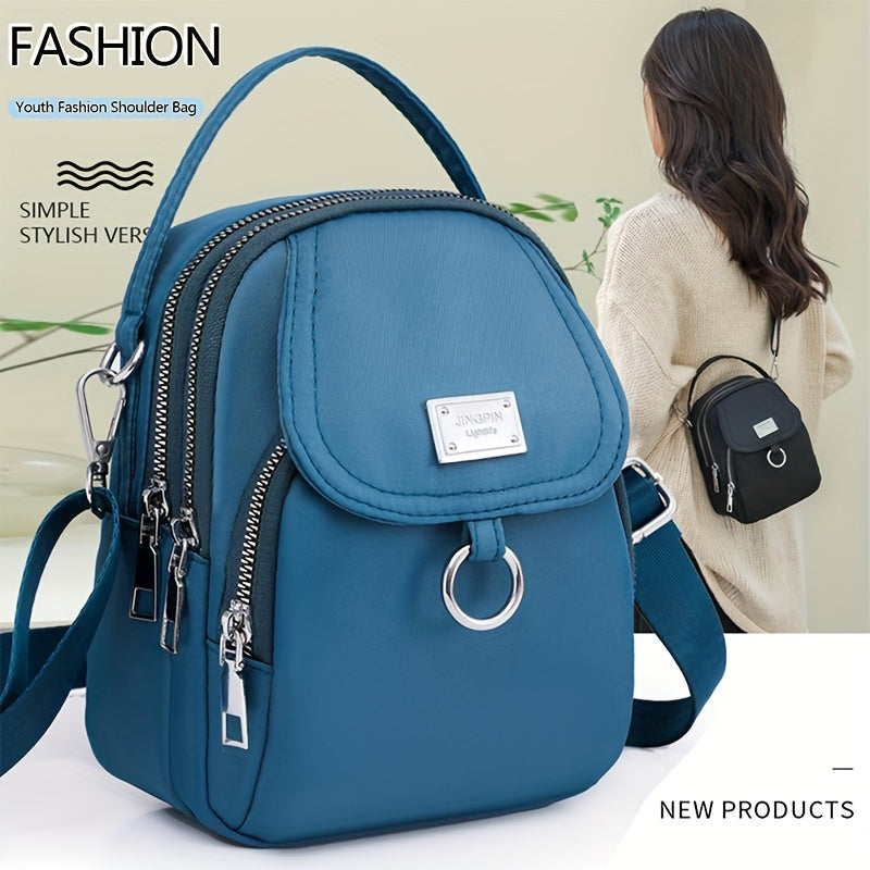 realaiot  Mini Fashion Crossbody Bag, Solid Color Nylon Shoulder Bag, Women's Casual Handbag & Phone Purse