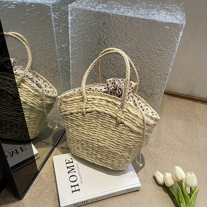 Woven Straw Tote Bag For Women, Seaside Vacation Beach Bag, Paper Straw Vegetable Basket Bag For Women