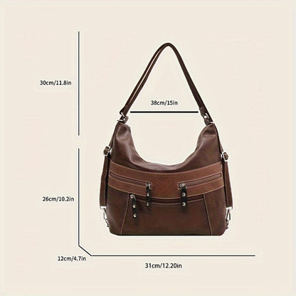 Vintage PU Leather Shoulder Bag, Large Capacity Hobo Bag, Women's Multifunctional Backpack