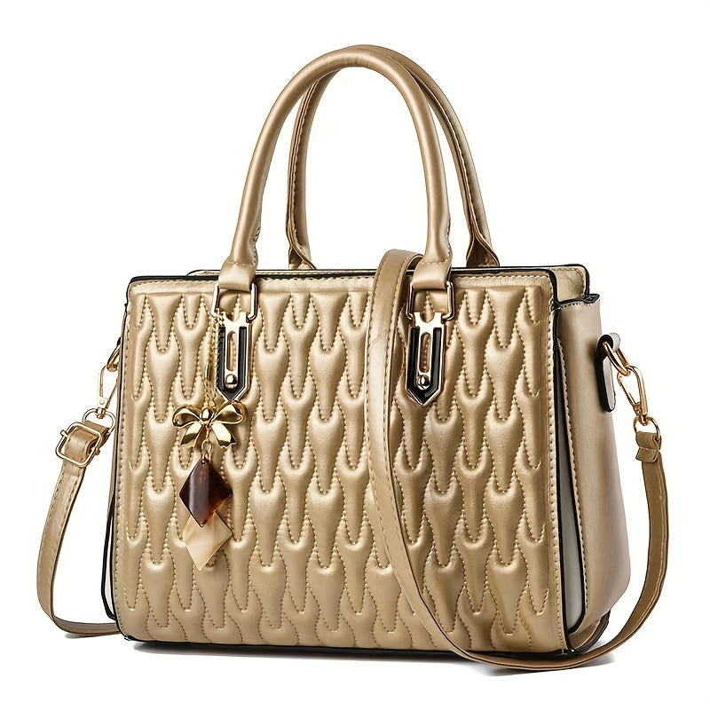 Fashion Embossed Quilted Handbag, Large Capacity Satchel Purse, Elegant Crossbody Bag For Women