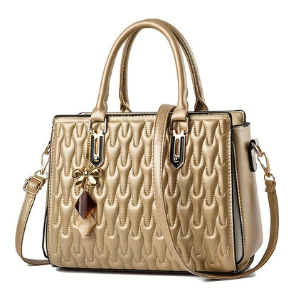 Fashion Embossed Quilted Handbag, Large Capacity Satchel Purse, Elegant Crossbody Bag For Women