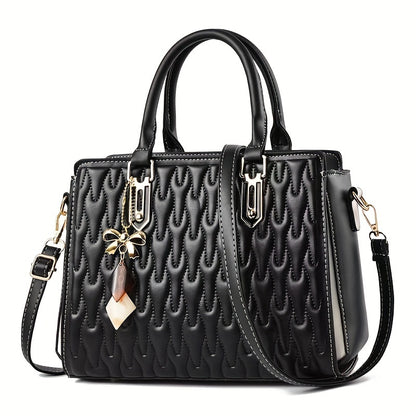 Fashion Embossed Quilted Handbag, Large Capacity Satchel Purse, Elegant Crossbody Bag For Women