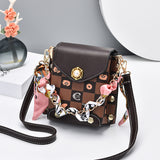 Mini Plaid Pattern Crossbody Bag, Studded & Chain Decor Flap Phone Purse, Faux Leather Shoulder Bag