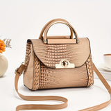 Luxury Crocodile Pattern Handbag, Trendy Glossy Crossbody Bag, Women's Flap Every Day Purse