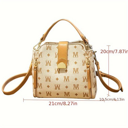 Stylish Letter Print Handbag, Women's Bucket Crossbody Bag, Trendy Top Handle Buckle Decor Purse