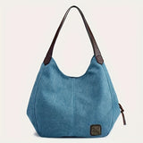 realaiot  Simple Canvas Shoulder Bag, Minimalist Colorblock Hobo Handbag, All-Match Bag For Women