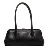 Double Zipper Baguette Bag, Elegant Solid Color Shoulder Bag Women's Retro Style Handbag