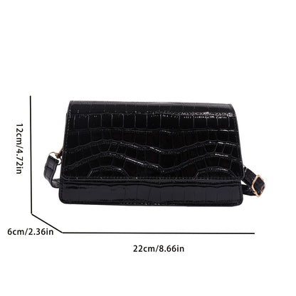 realaiot  Lightweight Crocodile Pattern Shoulder Bag, Mini Flap Crossbody Bag For Women, Classic Solid Color Handbag