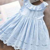 100% Cotton Girls Sleeveless Ruffle Bow Dress - Soft & Adorable for Summer Parties, Perfect Gift Idea