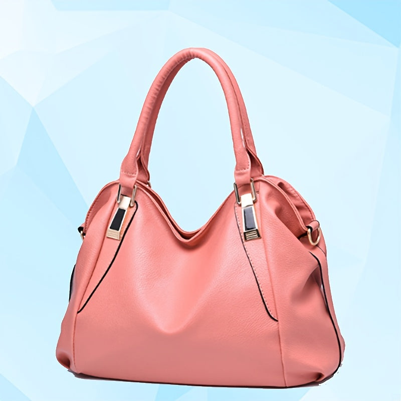 Soft Faux Leather Pink Tote Handbag, Women's Large Capacity Shoulder Hobo Purse With Removable Strap