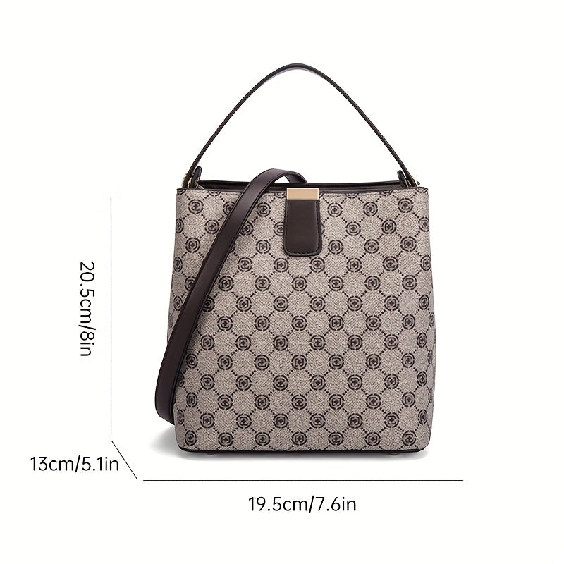 Rhombus Pattern Bucket Bag, Vintage Zipper Crossbody Bag, Women's Every Day Handbags