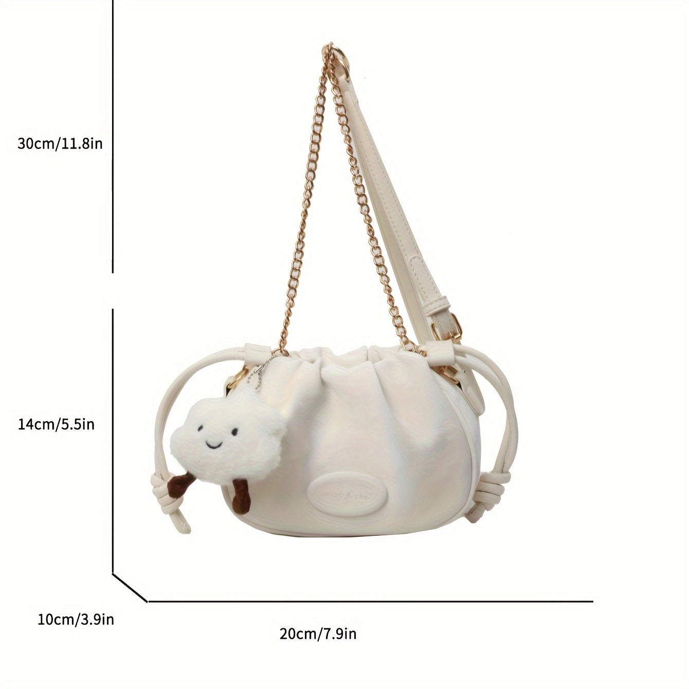 realaiot  Trendy Ruched Crossbody Bag, Women's Mini Shoulder Bag, Versatile PU Leather Bucket Bag With Pendant