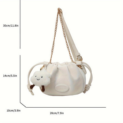 realaiot  Trendy Ruched Crossbody Bag, Women's Mini Shoulder Bag, Versatile PU Leather Bucket Bag With Pendant