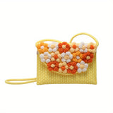 realaiot  Flower Handwoven Crossbody Bag, Cute Colorblock Shoulder Bag, Women's Casual Handbag & Purse