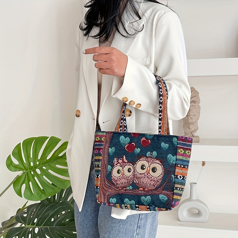 realaiot  Vintage Embroidered Canvas Satchel Bag, Lightweight Handbag, Trendy Bag For Travel