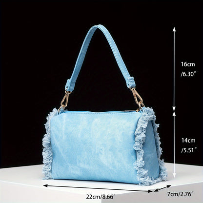 realaiot  Blue Y2K Style Mini Shoulder Square Bag, All-Match Zipper Underarm Bag, 2024 New Design Armpit Bag