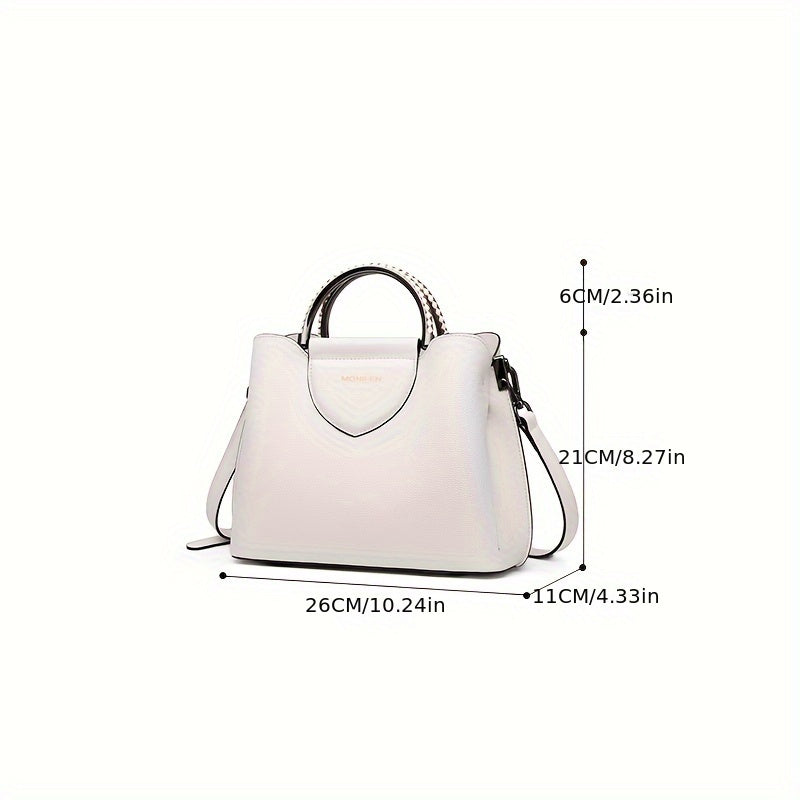 Elegant Genuine Leather Handbag, Solid Color Crossbody Bag, Fashion Shoulder Bag, Purse For Women